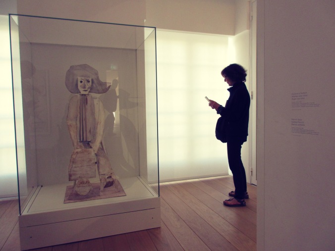 Hope looking at a Picasso sculpture